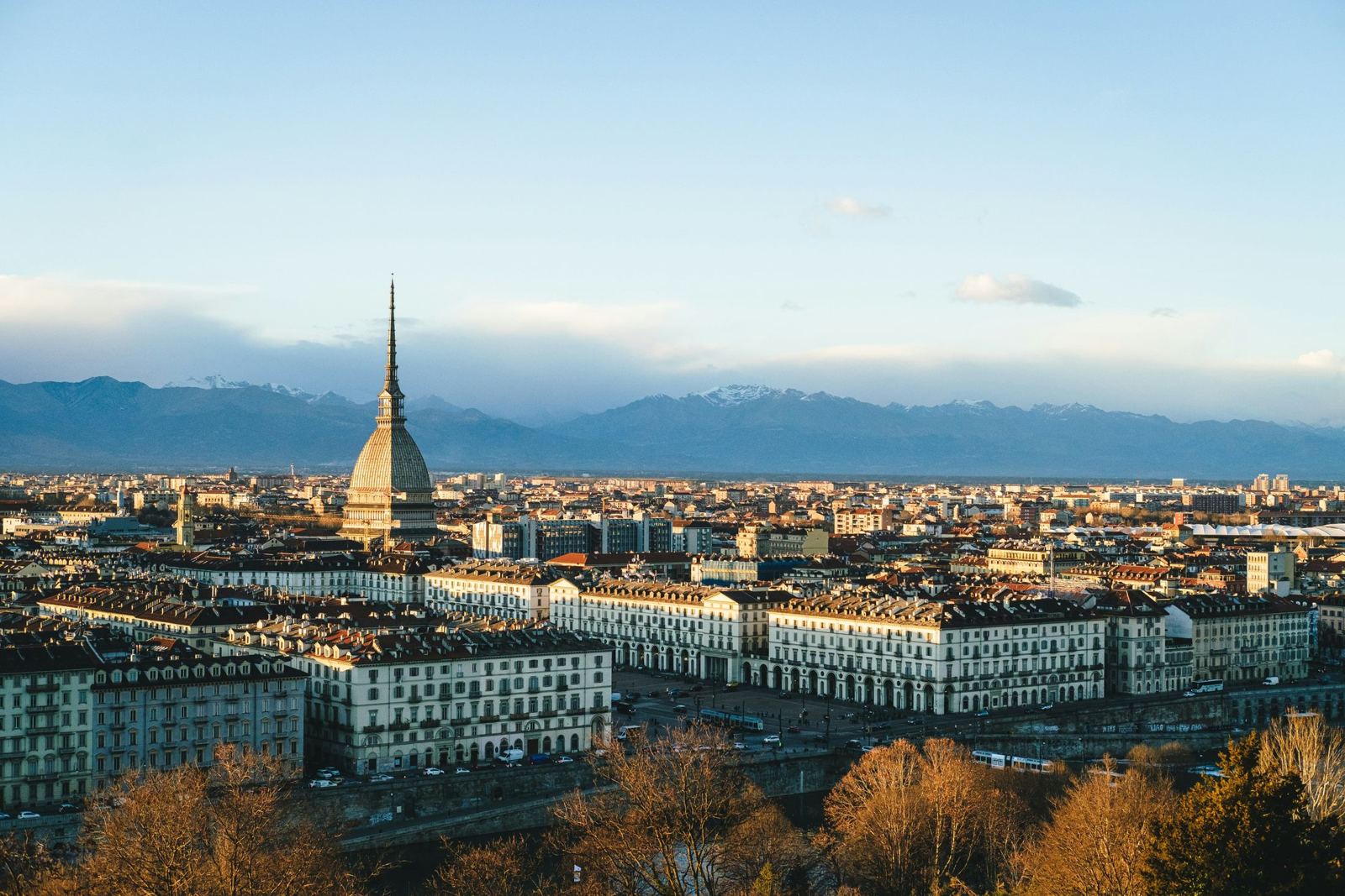 Turin and the Mole Antonelliana with the Alps